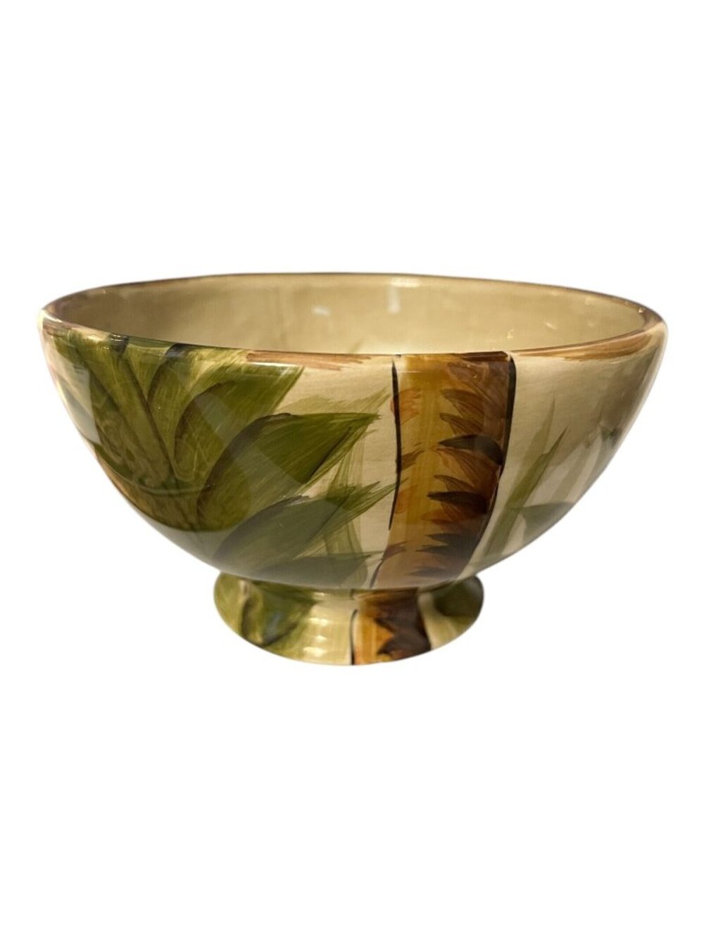 Tabletops Lifestyles Kona Palm Tree Soup Cereal Bowl Hand Painted Tropical Pedes